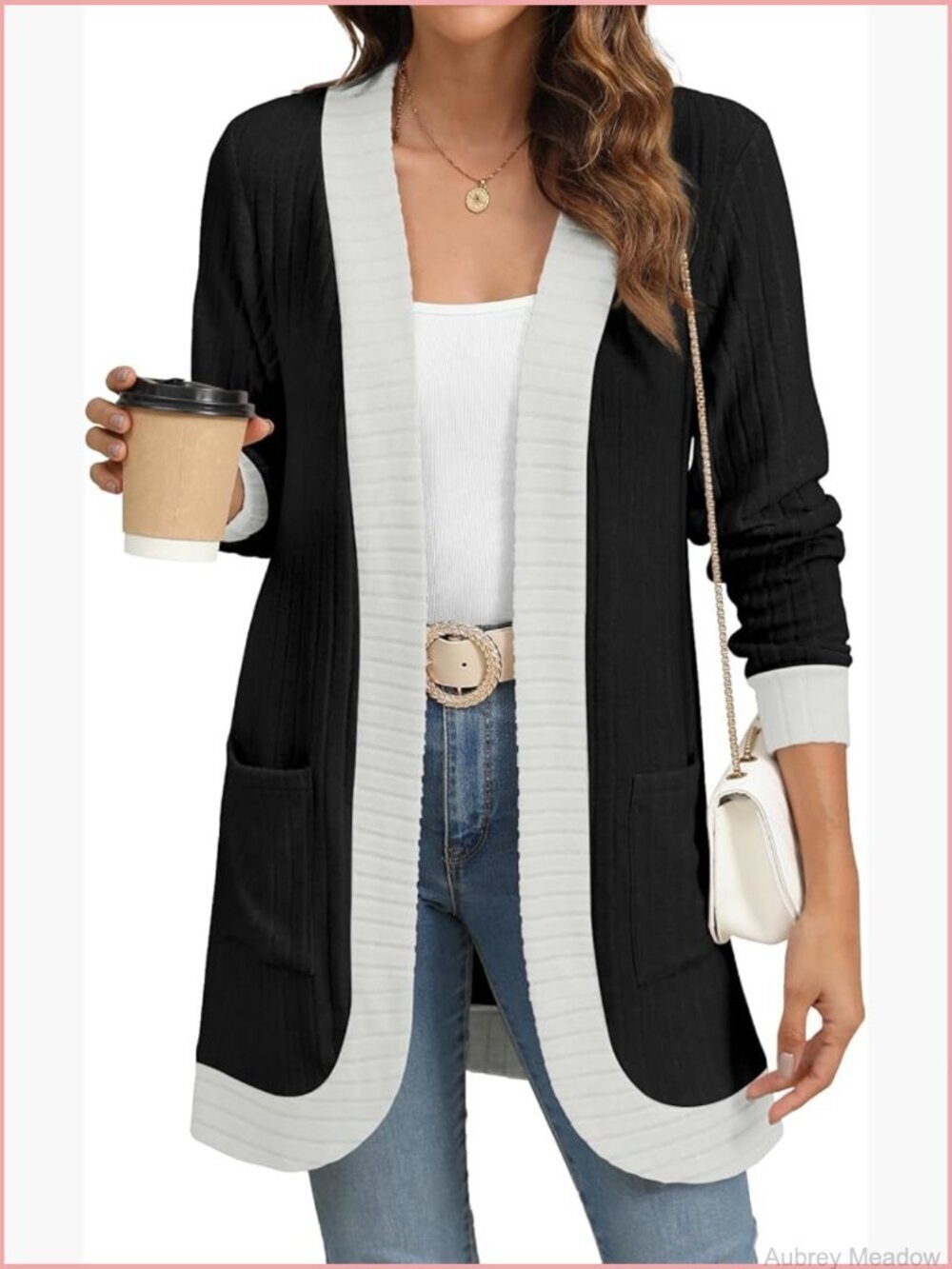 Long Sleeve Open Front Cardigan Casual Lightweight Knit Outwear with Pockets